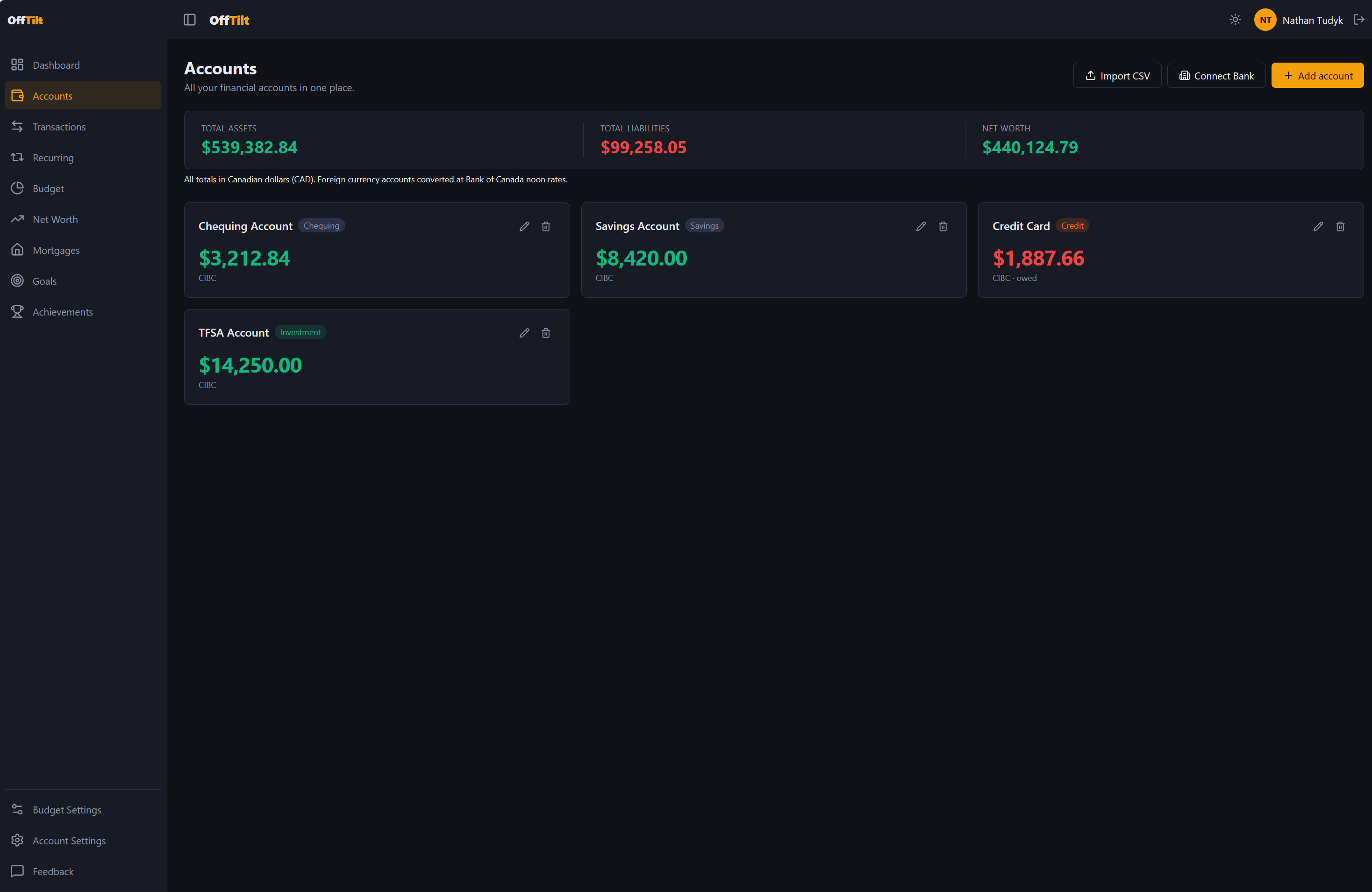 OffTilt accounts screenshot